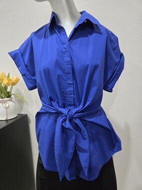 Polo Ralph Lauren Cobalt Blue Tie-Waist Button-Down Shirt Size Small